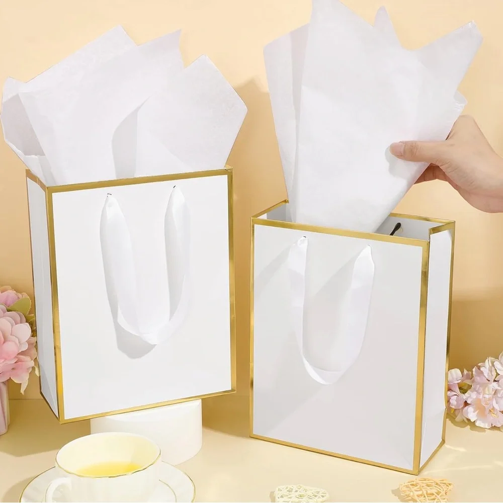 5 Pack Metallic Paper Gift Bags with Handle and Tissue 9 x 7 x 3.1